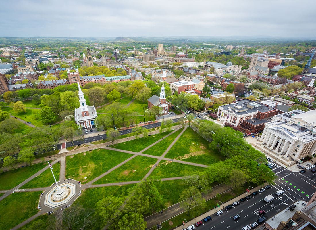 About Our Agency - Aerial View of the New Haven Green and Downtown, in New Haven, Connecticut
