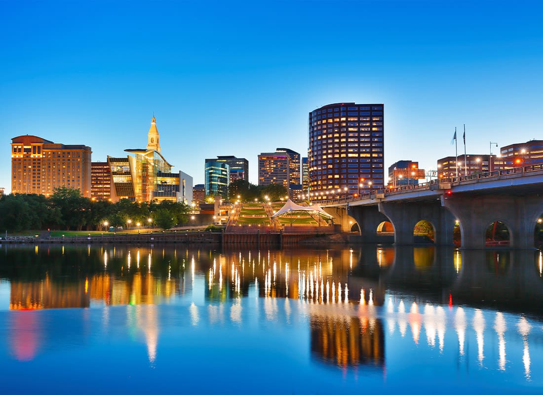 New Hartford, CT - Skyline of Hartford, CT at Sunset